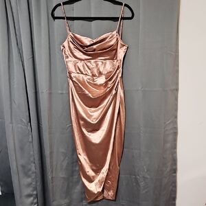 Windsor Satin Midi Dress in Rose Gold
